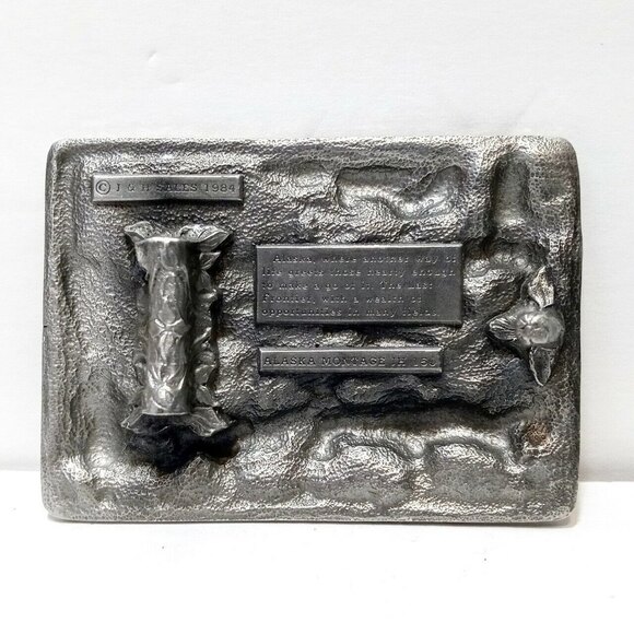Vintage 1984 Alaska Embossed Pewter Metal Belt Buckle - Picture 3 of 5